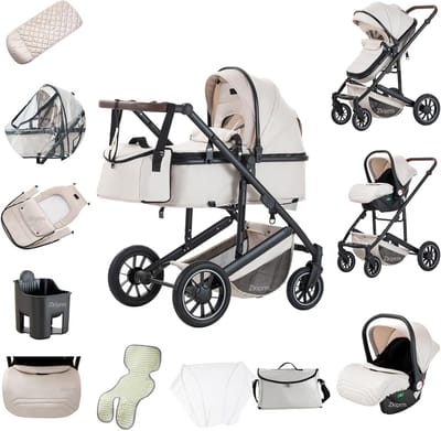 3-in-1 Kinderwagen Set met Lichtgewicht Aluminium Frame en Schokabsorptie