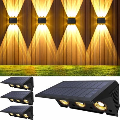 Zonne-energie Wandlamp Buiten - 6 LED Tuinlampen Waterdicht IP67 - Verlichting Voor Omheining, Balkon, Muur En Terras - Warm Wit