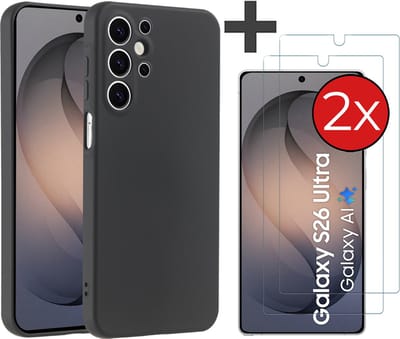 Hoesje geschikt voor Samsung Galaxy S26 Ultra hoesje zacht siliconen met 2 Stuks gehard glas Screenprotectors- Arara backcover - Zwart
