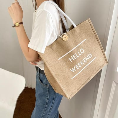 Grote capaciteitstas voor woon-werkverkeer voor dames Nieuwe Mode Uitstapjes Mama Tas Handvat Jute Tote Bag white