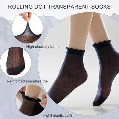 Transparante Rimpel Kousen voor Dames - 4 Paar Ultra-Dunne Zomer Sokken in Zwart en Wit, Medium Maat, Ademend en Comfortabel