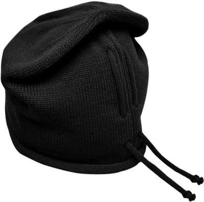 longziming -Warme Zwarte Gebreide Wintermuts met Trekkoord – Losvallende Pullover Muts voor Dames en Heren – Lichtgewicht, Comfortabel en Stijlvol voor Koud Weer