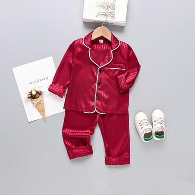 Nouveau Ensemble de Vêtements pour Bébés Garçons Printemps Automne Pyjama Enfant Chemise à Manches Longues Pantalon 2 Pièces/Ensembles Tenue de Nuit Filles Enfants Costume Bébé 12M rouge