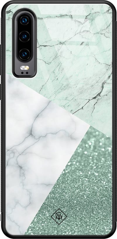 Casimoda® hoesje - Geschikt voor Huawei P30 - Minty Marmer Collage - Hard Case Backcover - TPU - Mint - Marmer