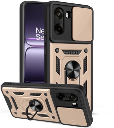 Coverup Hoesje - Geschikt voor OnePlus Nord CE5 Hoesje - Coverup Armor Ring Kickstand Back Cover met Camera Shield - Goud