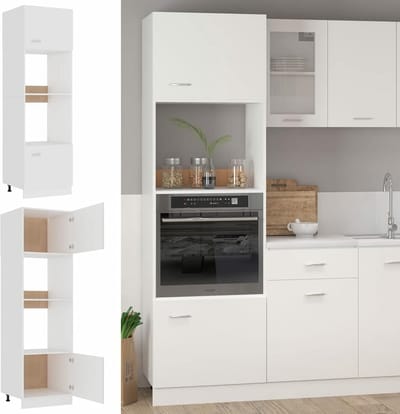 Gecheer Microwave Cabinet, Kitchen Furniture, Living Room, Dining Room, Side Cabinet, Base Cabinet, Kitchen Furniture, Island for Kitchen, Particleboard, White, 60 x 57 x 207 cm