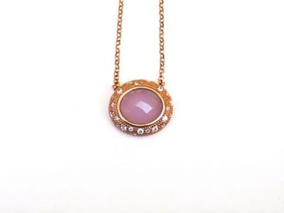 model Bonbon collier in zilver roze verguld met hanger roze steen en cubic zirconia