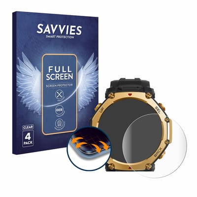 Savvies - Screenprotector voor Huami Amazfit T-Rex 3 Pro (48 mm) - Folie Beschermfolie transparant volledig dekking 4 Stuks