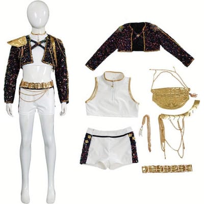 Zanger Rollenspel Halloween Cosplay Kostuum Set Jas Top Korte Broek Dans Podium Volledige Outfit, Podiumoptreden, Danskleding Kids 140
