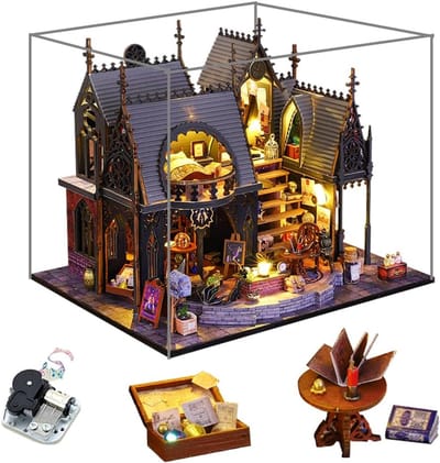 Miniatuur Huis Set - Poppenhuis Ambacht - Creatief Hobby - Inclusief Muziekdoos - Schaal 1:24 - Met Stofhoes