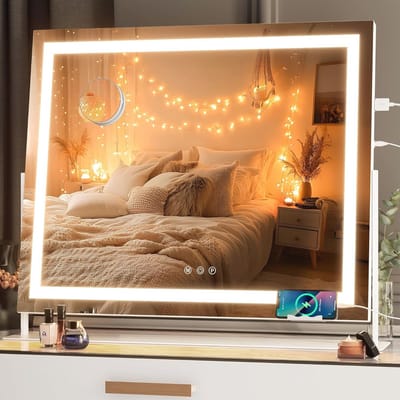Make-upspiegel met verlichting en 10x vergroting – dimbaar met 3 kleuren