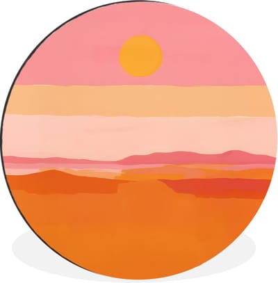 WallCircle - Wandcirkel - Muurcirkel - Zon - Abstract - Landschap - Oranje - Aluminium - Dibond - 30x30 cm - Binnen en Buiten