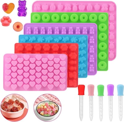 Set van 6 Siliconen Mallen voor Chocolade, Gummy Snoep en IJsblokjes - Niet Plakkerig en Ideaal voor Snoepjes en Jelly