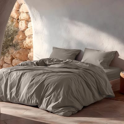 GAMUSI Dekbedovertrekset 100% Katoen – Grijs – 144 thread count (TC) katoen voor zacht en ademend slaapcomfort – Drukknoopsluiting 150 x 220 cm + 2 Kussenslopen