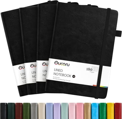 Set van 4 A5 Gelinieerde Notitieboekjes Hardcover 180 Pagina's Dik Papier