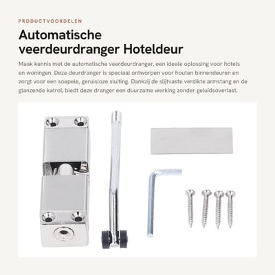 Dailygoods- Deurdranger Automatisch - Slijtvaste Armstang - Gegoten Aluminium - Langzame Sluitsnelheid - Geschikt voor Houten Binnendeuren - Glanzende Katrol - Deursluiter