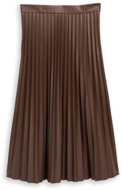Tom Tailor - Plissé midi-rok in leerlook - Maat 36 - dark pecan brown