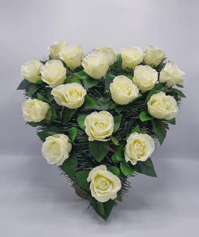 Bloemstuk - SU1 - Hart - Roos - Wit - Inclusief verlichting - 40cm - Verzwaard - Buigzaam - Grafdecoratie
