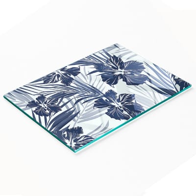 Glazen serveerplank met tropische bloemenprint, 80x52 cm