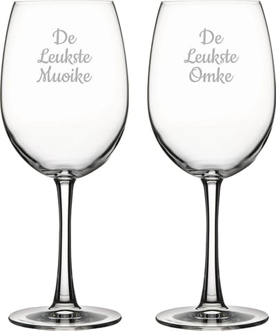 Gegraveerde Rode wijnglas 58cl De Leukste Muoike-De Leukste Omke
