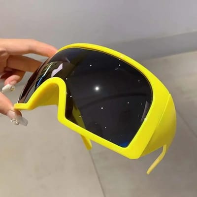 Trendy Designer Sportbril KAMMPT Oversized Futuristisch Goggle Nieuwe Wrap Rond Spiegel Monoblock Buiten Zonnebril without case