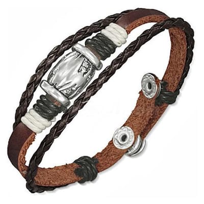 Amanto Armband Fawzi - Leer - 316L Staal - Bedel - 15mm - 20-22cm