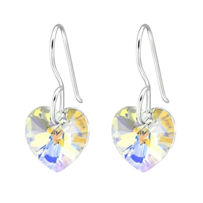 Aramat Jewels | Oorhangers | Zilveren Oorhangers Hart met Kristal | 10mm | AB Transparant | | | |10mm | Zilver | Kinderen, Volwassenen | Verkleurd niet