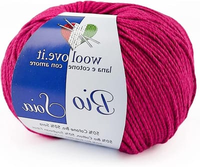 TRICOT CAFE' Woolove Organic soy yarn made of cotton and soy, very soft, breathable and shiny, natural vegetable fibres, ideal for iron/crochet needles: 3.00/3.5cm, magenta-red, 605, 1 piece, 50g
