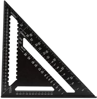 Hoekmeter 30 cm van zwart aluminium voor het meten van dakconstructies en precisiewerk, ideaal voor timmerwerk en engineering.