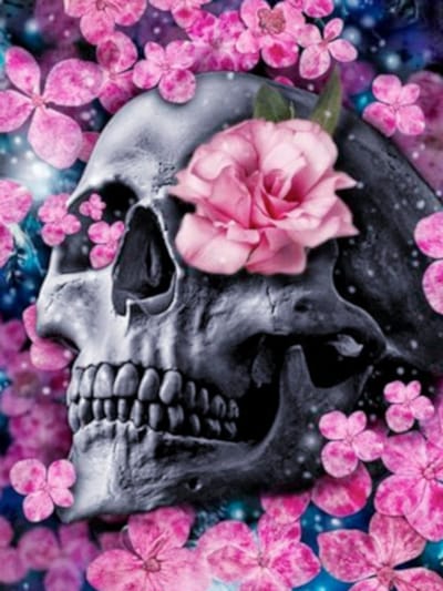 Diamond painting schedel skull bloemen 30x40cm ronde steentjes