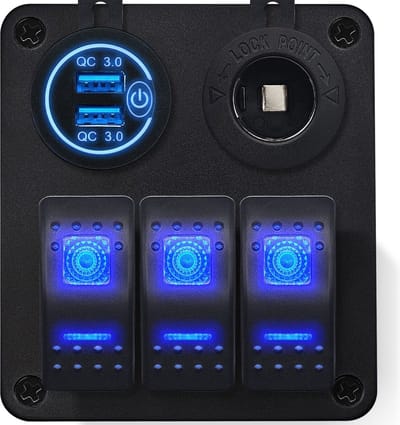 ProRide Schakelpaneel 12V voor Auto/Boot - USB Lader 2 poorten met Sigaretten stopcontact - QC3.0 - 3 schakelaars