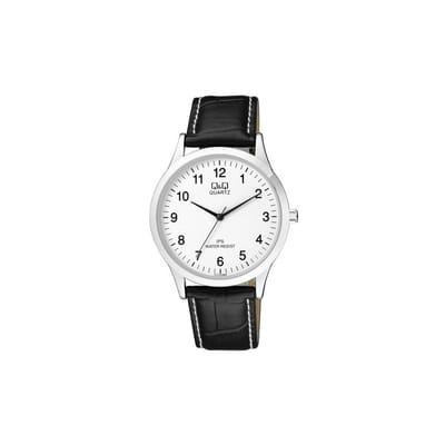 Q&Q C212J304Y - Horloge - Analoog - Heren - Mannen - Leren band - Rond - Metaal - Cijfers - Zwart - Zilverkleurig - Wit - 3 ATM