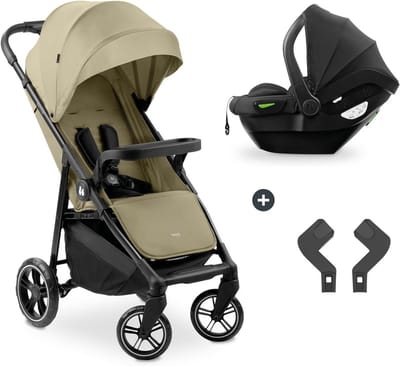 2-in-1 kinderwagentravelset met i-Size babyschelp - Gebruik vanaf geboorte tot 22 kg - Compact inklapbare buggy met verstelbare ligstand, zonnekap UPF 50+ en accessoires