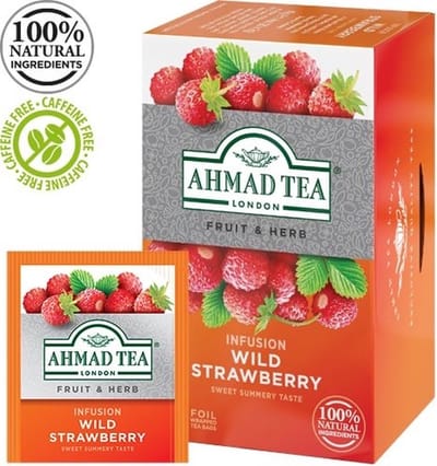 Ahmad Tea London Wild Strawberry Infusion – Wilde Aardbei Thee – Fruitige Kruideninfusie – Cafeïnevrij – 20 Theezakjes