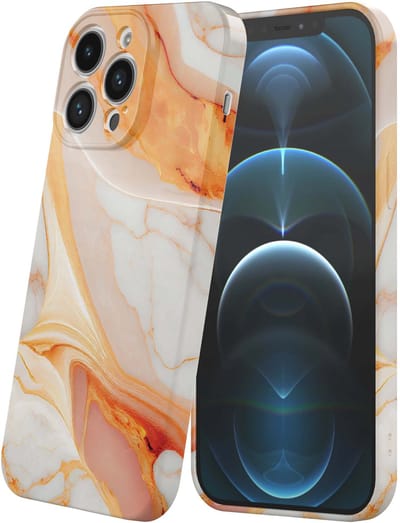 Smartphonica Telefoonhoesje Geschikt voor iPhone 12 Pro met Oranje Marmer Opdruk - Flexibel Softcase TPU - Backcover Case Orange Marble Design geschikt voor iPhone 12 Pro