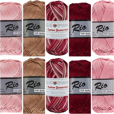 Rio en Queen multi katoen garen pakket - roze bruin kleuren - 10 bollen