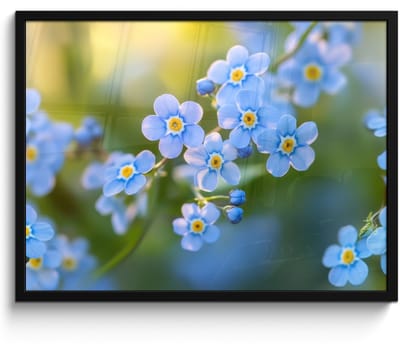 Poster in lijst - Fotolijst 70x50 cm - Posters - Bloemetjes - Blauw - Vergeet mij nietjes - Posterlijst zwart - Decoratie - Wanddecoratie woonkamer - Muurdecoratie slaapkamer