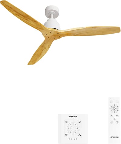 CREATE - Plafondventilator 40W silent Ø132 cm - Met Wandregelaar - Met Afstandsbediening - 6 Snelheden - Timer - Zomer/Winter functie - Wit - WIND STYLANCE