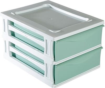 Hega Hogar Ladeblokje/bureau organizer 2x lade - wit/mintgroen - L26 x B35 x H20 cm - kunststof