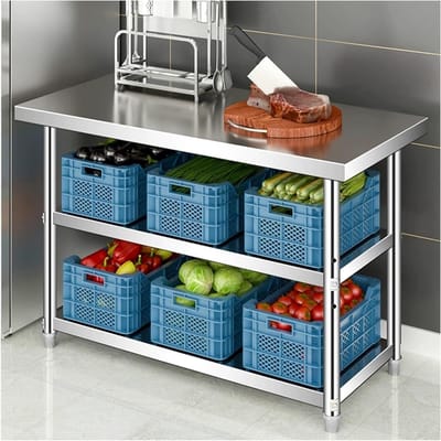 Werktafel RVS - Opklapbare tafel - Keukenwerk - Verstelbare poten - 60x40x80 cm - Zilver