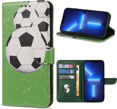 Geschikt Voor iPhone 13 Hoesje - Solidenz Bookcase - Telefoonhoesje - Case Met Pasjeshouder - Cover Hoes - Met Standaard - Draadloos Opladen - Voetbal