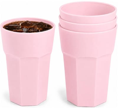 Plasticforte onbreekbaar drinkglas - 4x - kunststof - roze - 520 ml - drinkglazen - lichtgewicht - 9 x 13 cm - stapelbaar