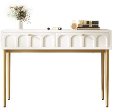 Melkwit hout en metaal kaptafel 100×45×76.5cm opberg slaapkamer make up