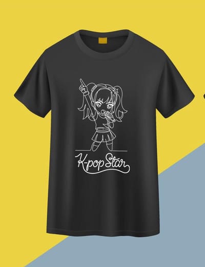 Kpop Star Chibi T-Shirt | Kawaii Girl Anime K-Pop Meisje Zangeres Zwart Shirt Maat XL - Akina Wear