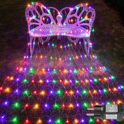 MUPOO Netverlichting Buiten Multicoloure - 2 x 2 meter - 144 LED's - Net Kerstverlichting - Kerstnet Lichtgordijn - met 8 modi - Geheugenfunctie - Sfeervolle Gordijnverlichting - voor Bushe Garden Yard Party Decor