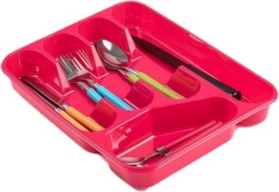 Plasticforte bestekbak - bestekhouders - 2x stuks - 5 vaks - roze - 27 x 34 x 5 cm - keuken opberg accessoires - ladeverdelers