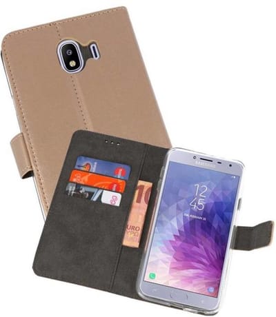 Booktype Telefoonhoesjes - Bookcase Hoesje - Wallet Case - Geschikt voor Samsung Galaxy J4 2018 - Goud