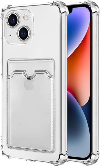 Schokbestendig TPU Hoes Kaarthouder Geschikt voor: Apple iPhone 14 - Transparant - Hoesje met Achterkant Pasjeshouder
