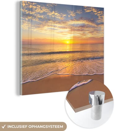MuchoWow® Glasschilderij 50x50 cm - Schilderij acrylglas - Strand - Kleuren - Zon - Foto op glas - Muurdecoratie woonkamer - Wanddecoratie slaapkamer - Schilderijen
