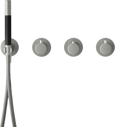 Hotbath Cobber CB7171EXT afbouwdeel inbouwthermostaat met staafhanddouche aan houder en 2 stopkranen geborsteld nikkel